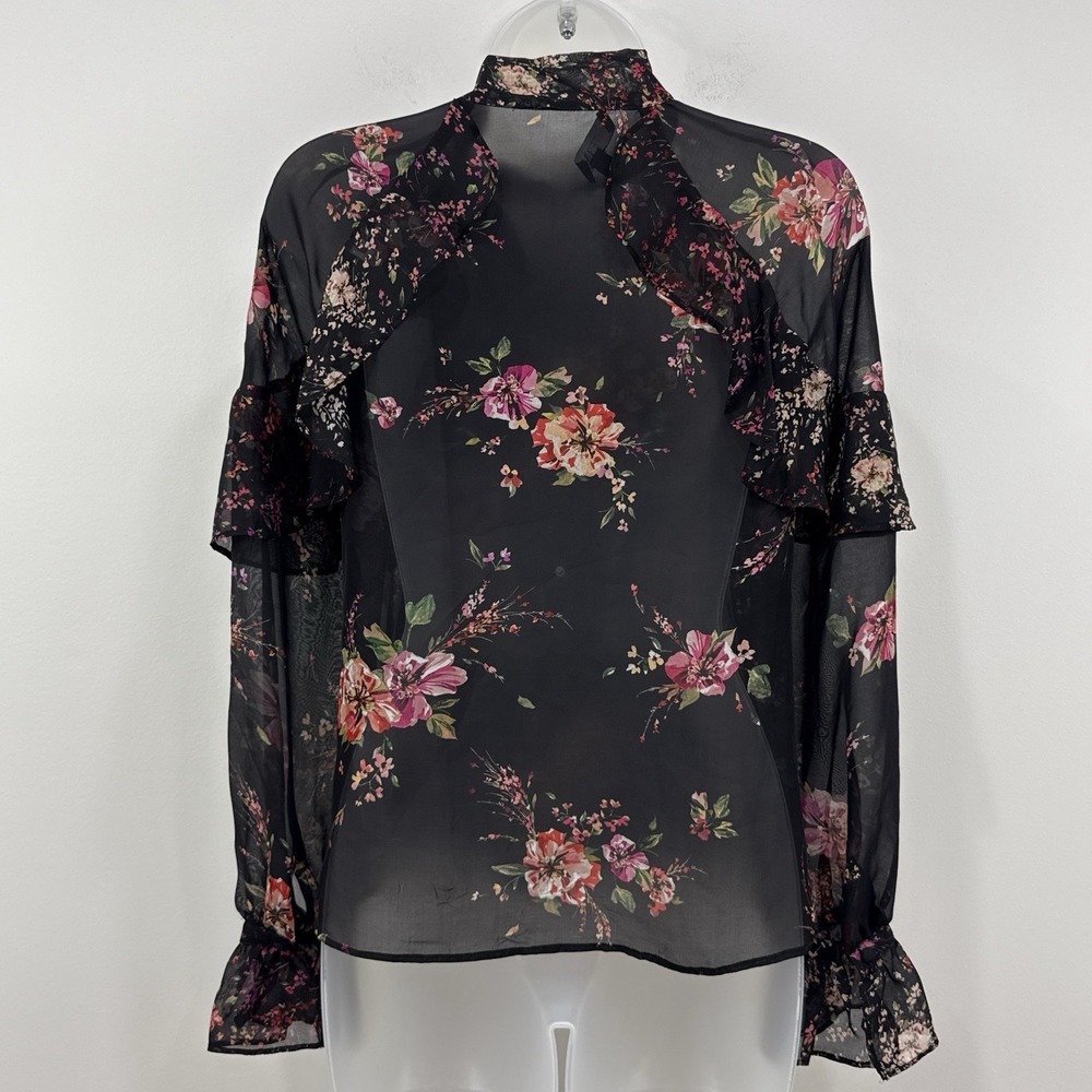 Intermix 100% Silk Whimsigoth Top 0 Fairy Romantic Whimsical Tie Neck Sheer - Picture 10 of 13